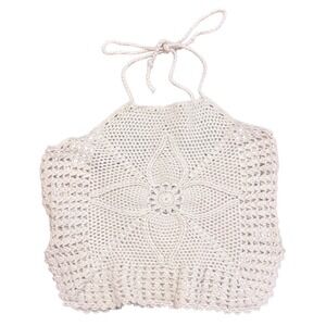 Crochet Floral Halter Top Cream Boho Cottagecore Y2K Tank Forever 21 Size S